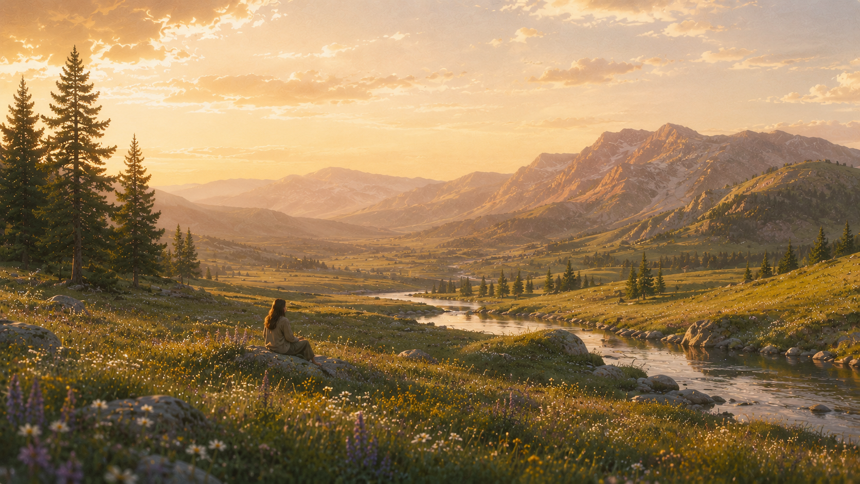 Cinematic meadow landscape at dawn